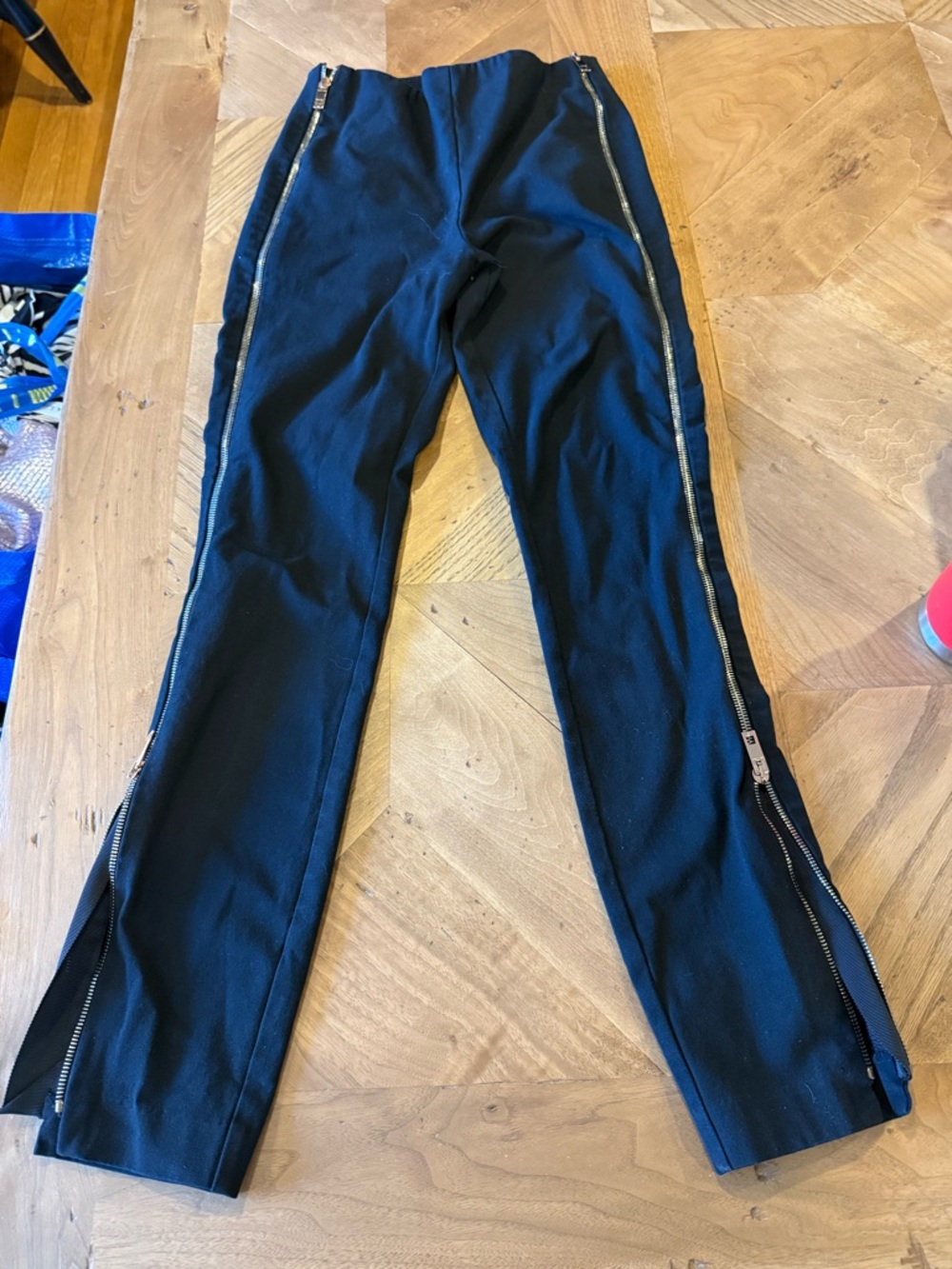 rag & bone Black Straight-Leg Pants with Silver Zipper Detail